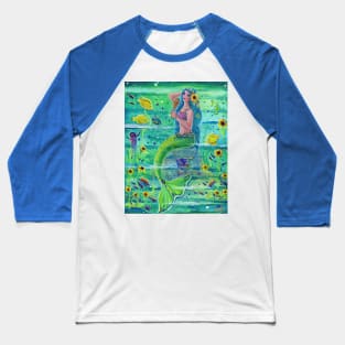 Sunny Sea mermaid" with tropical fish in the ocean copyright Renee L Lavoie Baseball T-Shirt